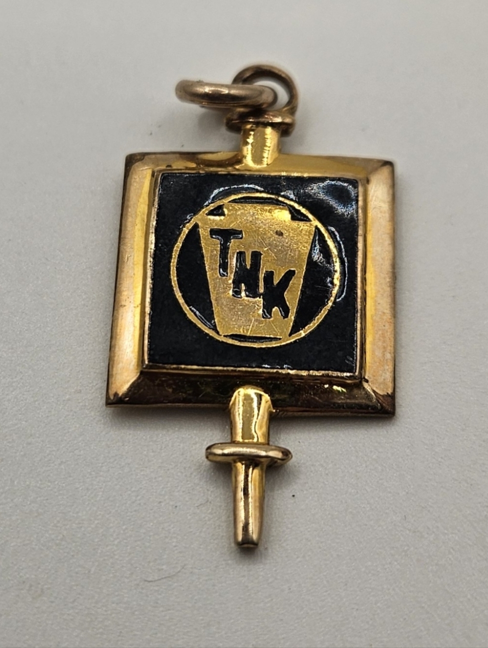 Vintage TNK Keystone Charm Pendant Gold Filled GF Black Enamel PA State Symbol